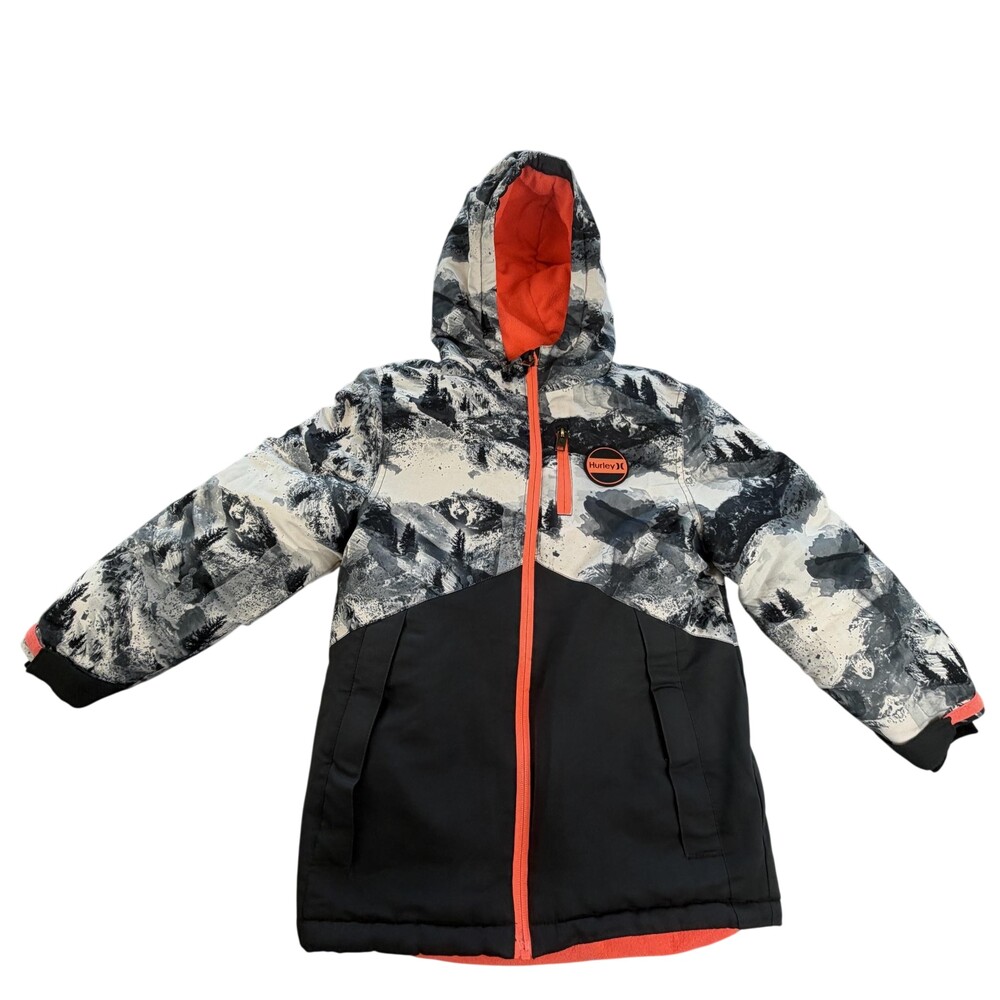 Hurley Ski Jacket Kids S Black Camo Hooded Fleece Lined Zip Pockets Snow Winter
